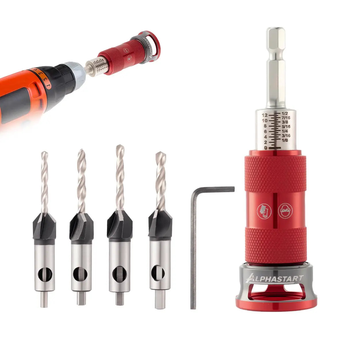🔥Countersink Drill Bit Set with Depth Stop 4PCS, HCS Four Blades🛠️