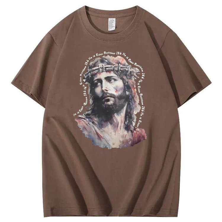 Watercolor Jesus Pattern Print Crew Neck T-Shirt