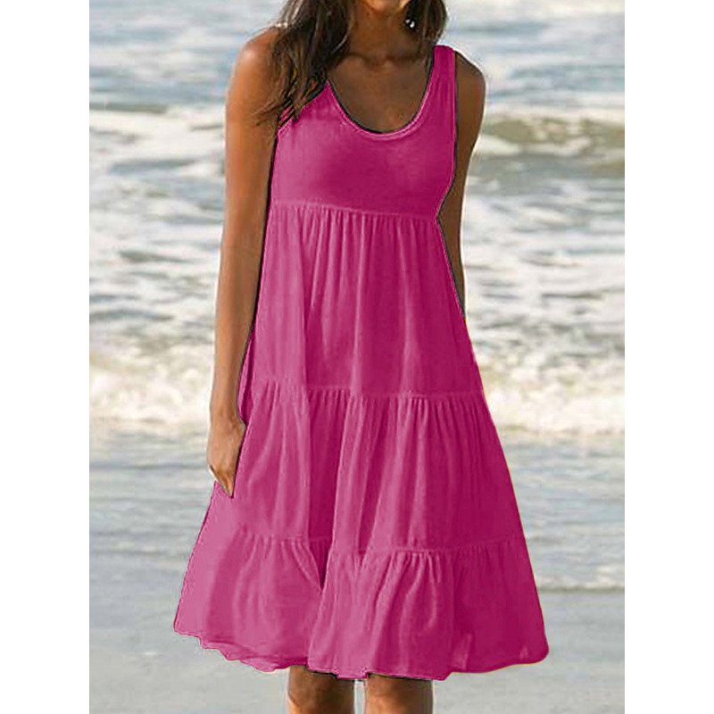 Paneled Solid Sleeveless Beach Dress-serendiple.com