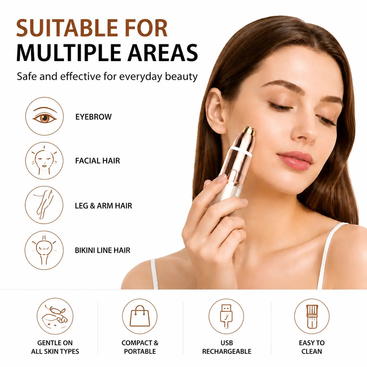 2 in 1 facial & eyebrow hair trimmer for Women, Rechargeable Face Razor, Lip & Peach Fuzz Remover, Precision Eyebrow Shaper, Portable Painless Hair Removal Tool