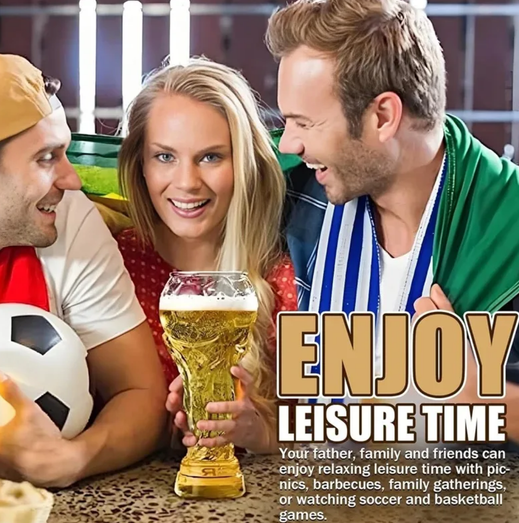 2026 🏆Trophy Beer Glass – Textured Soccer Pint Mug