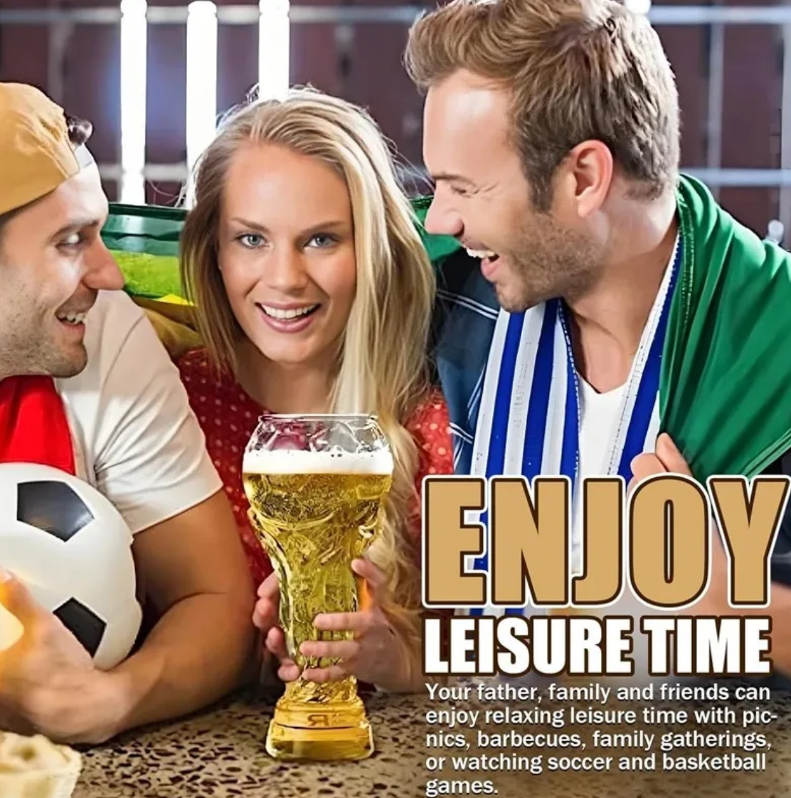 2026 🏆Trophy Beer Glass – Textured Soccer Pint Mug