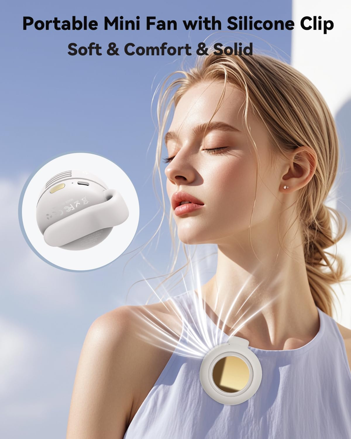 Portable Silent Mini Bladeless Fan Clip On, Small Fan Clip on for Shirt & Waist, Adjustable 3-Speed Suspended Whirlwind Fans