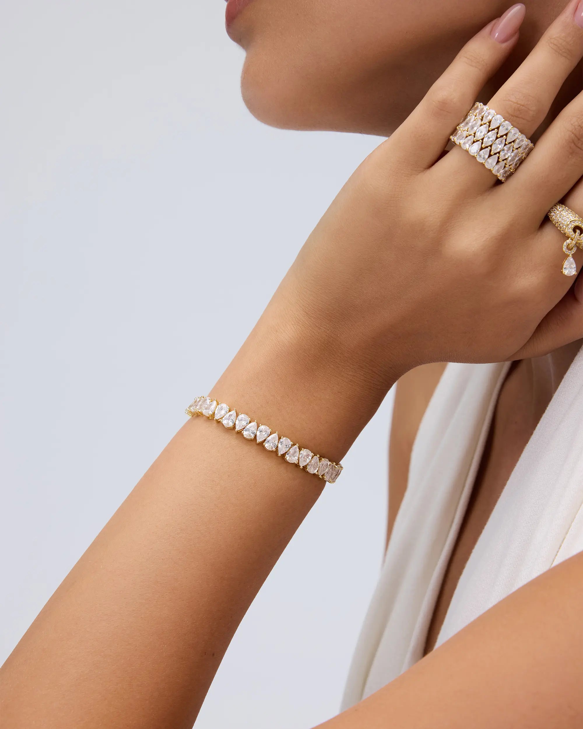 14K Gold Plated Tennis Bracelets for Women - Bridal Gold Tennis Bracelet with Pear Cubic Zirconia - Hypoallergenic Bridal Wedding Gift