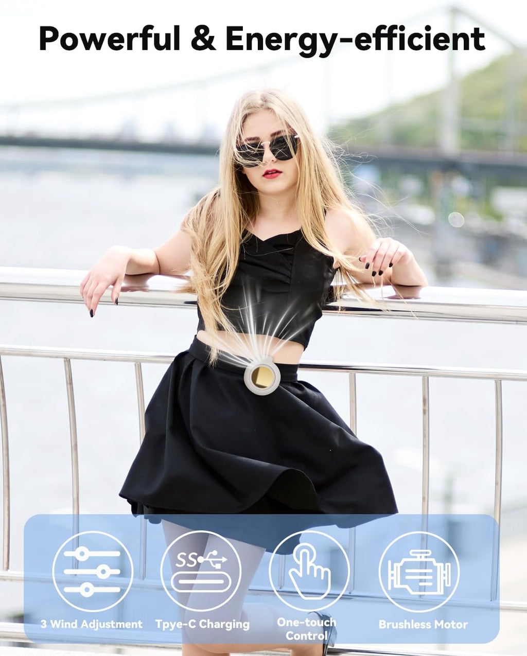 Portable Silent Mini Bladeless Fan Clip On, Small Fan Clip on for Shirt & Waist, Adjustable 3-Speed Suspended Whirlwind Fans