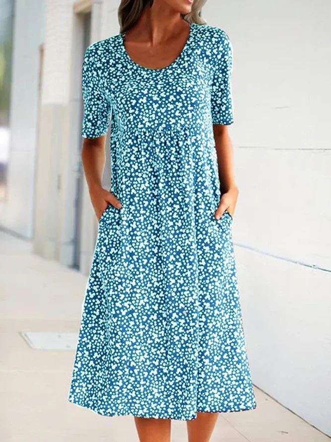 Women Floral Pockets Plus Size Midi Dress-serendiple.com