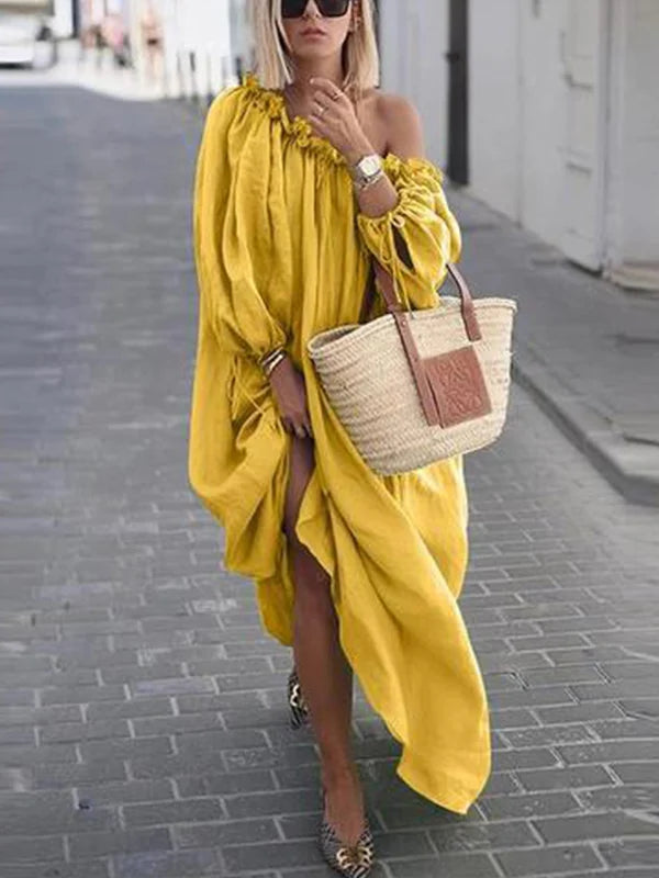 Women's Sexy Pleated Off-Shoulder Oversize Dress-serendiple.com