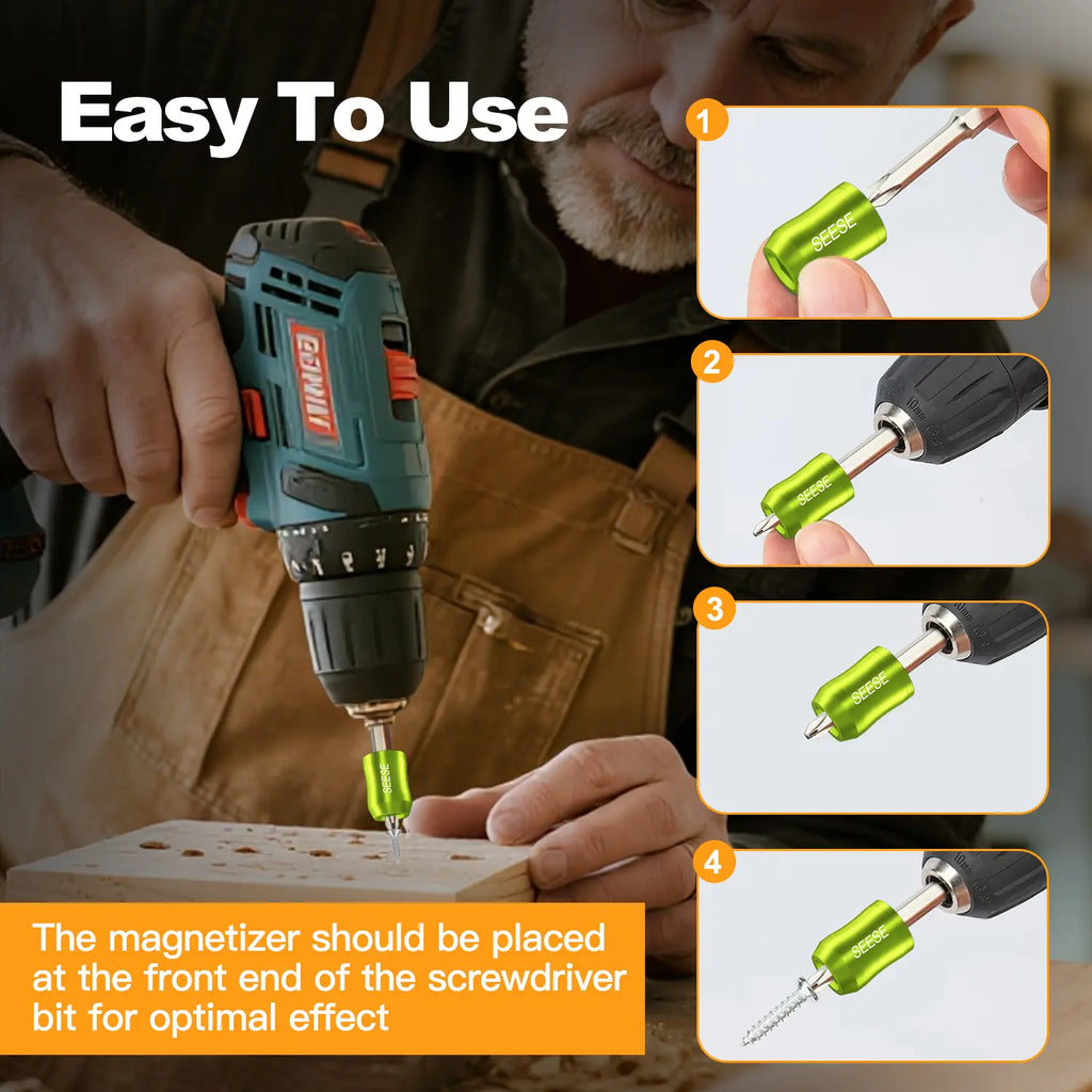 【MothersDayGift】SEESE Strong Magnetic Screw Ring: 1/4 Inch/ 6.35 mm Universal Magnetic Screw Holder - Removable Magnetic Screwdriver Drill Bit Holder for Hex Screwdriver and Power Bits