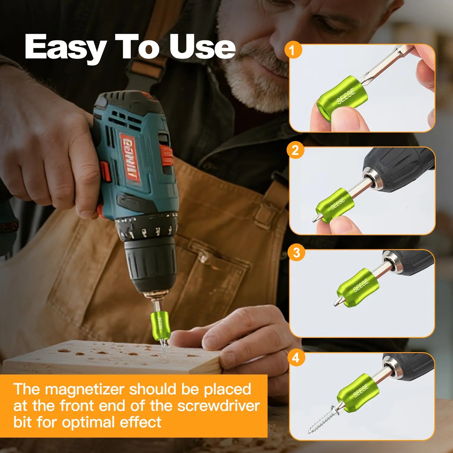 【MothersDayGift】SEESE Strong Magnetic Screw Ring: 1/4 Inch/ 6.35 mm Universal Magnetic Screw Holder - Removable Magnetic Screwdriver Drill Bit Holder for Hex Screwdriver and Power Bits