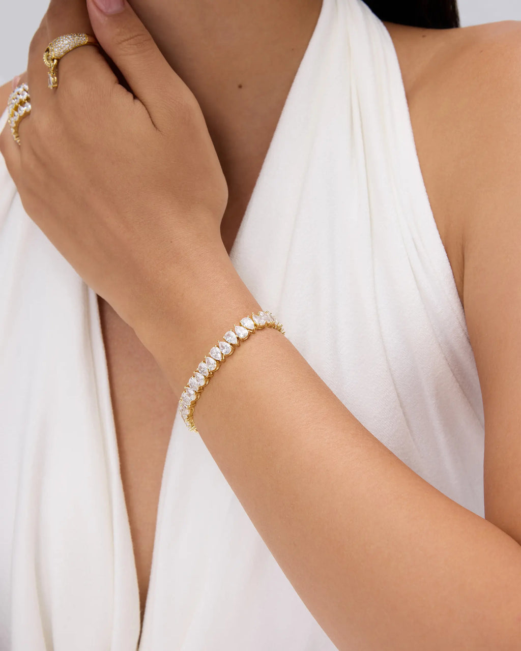 14K Gold Plated Tennis Bracelets for Women - Bridal Gold Tennis Bracelet with Pear Cubic Zirconia - Hypoallergenic Bridal Wedding Gift