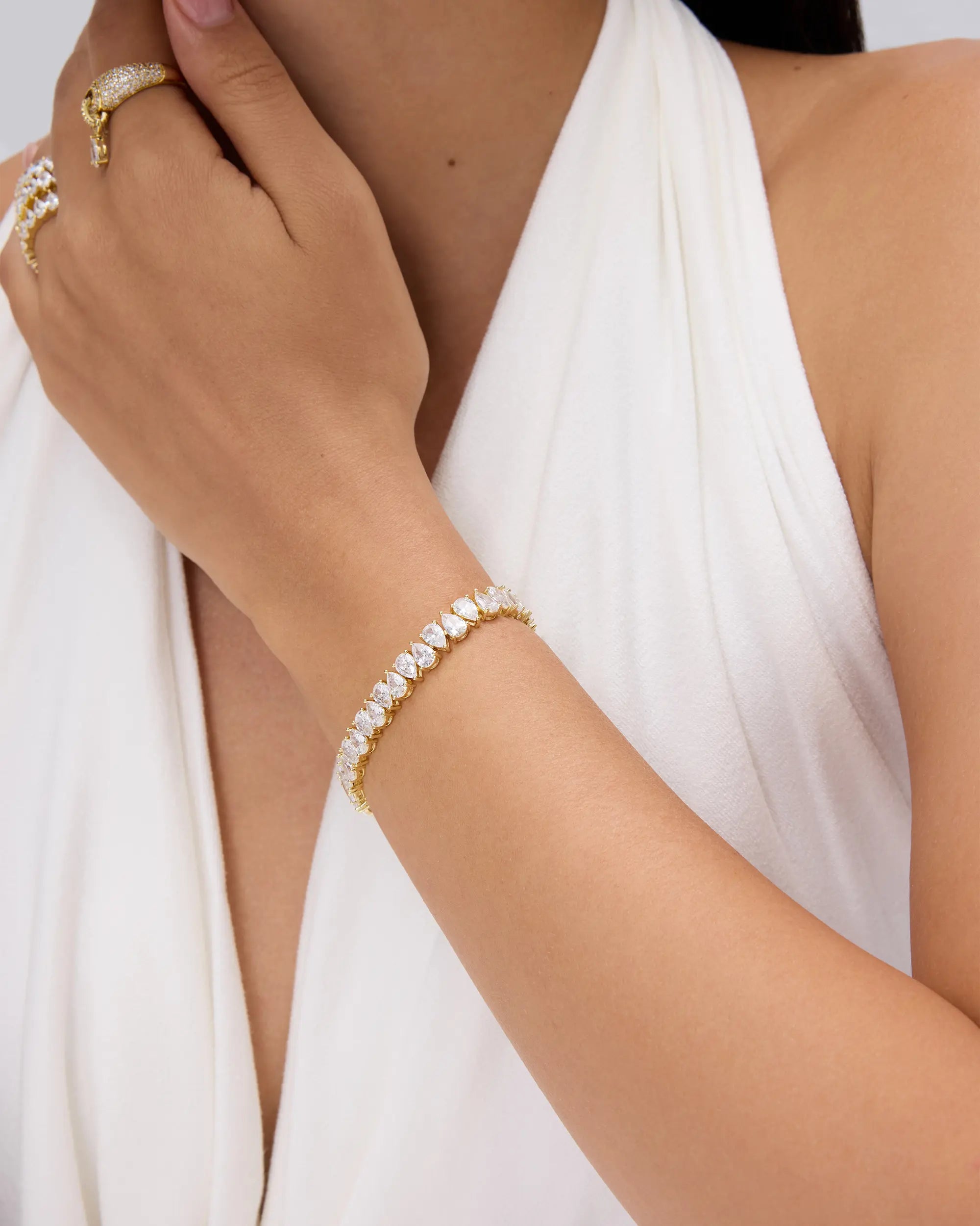 14K Gold Plated Tennis Bracelets for Women - Bridal Gold Tennis Bracelet with Pear Cubic Zirconia - Hypoallergenic Bridal Wedding Gift