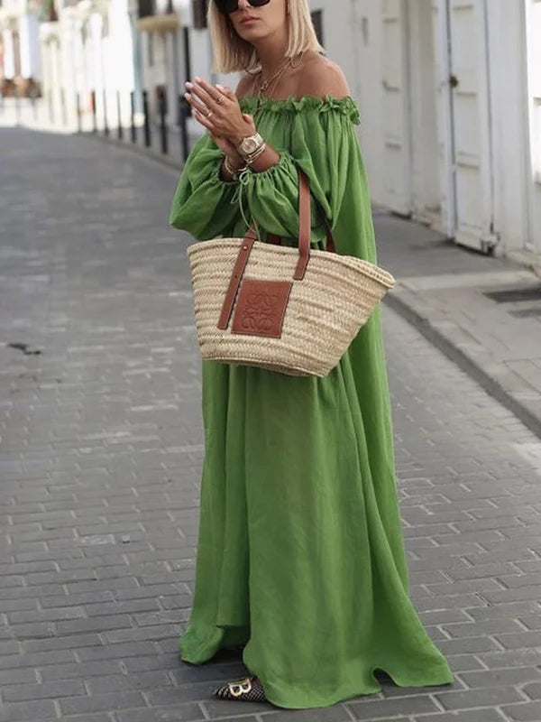 Women's Sexy Pleated Off-Shoulder Oversize Dress-serendiple.com