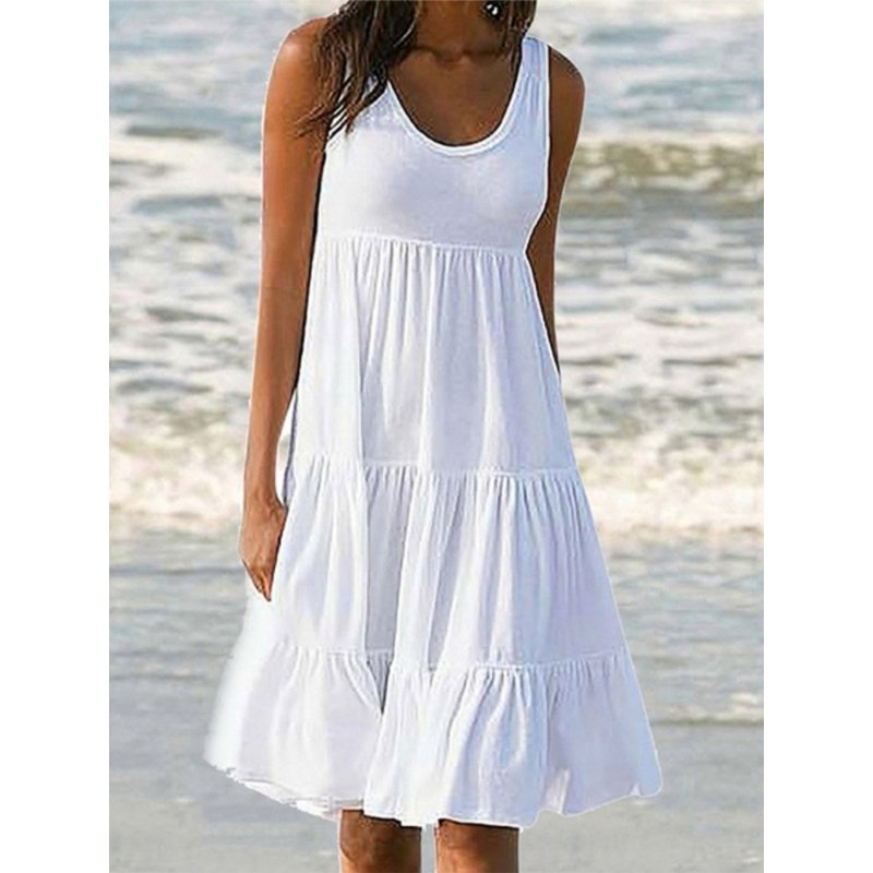 Paneled Solid Sleeveless Beach Dress-serendiple.com