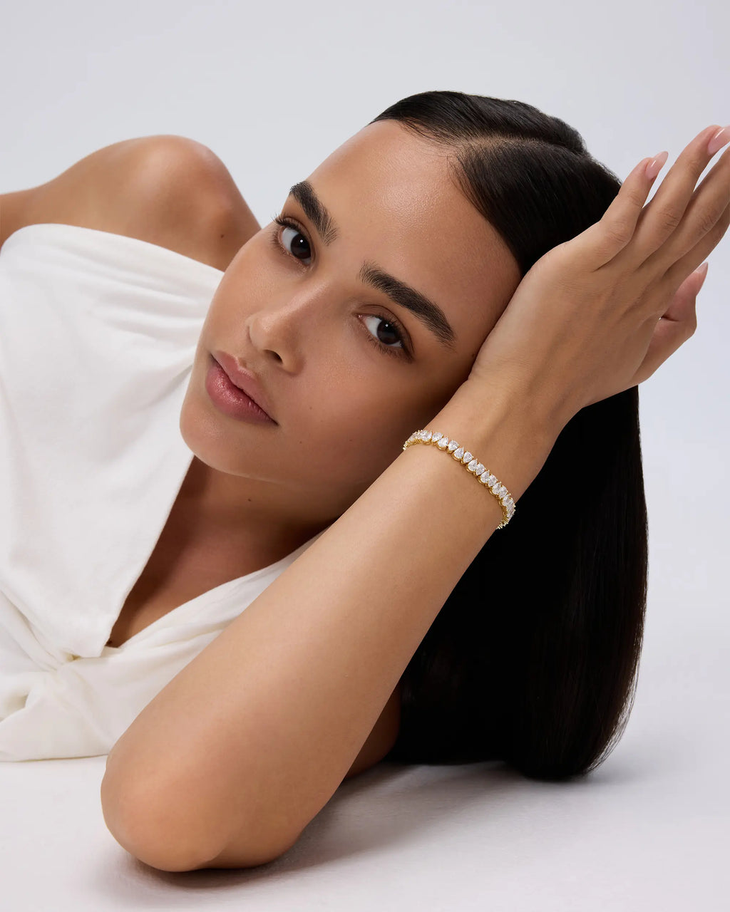14K Gold Plated Tennis Bracelets for Women - Bridal Gold Tennis Bracelet with Pear Cubic Zirconia - Hypoallergenic Bridal Wedding Gift