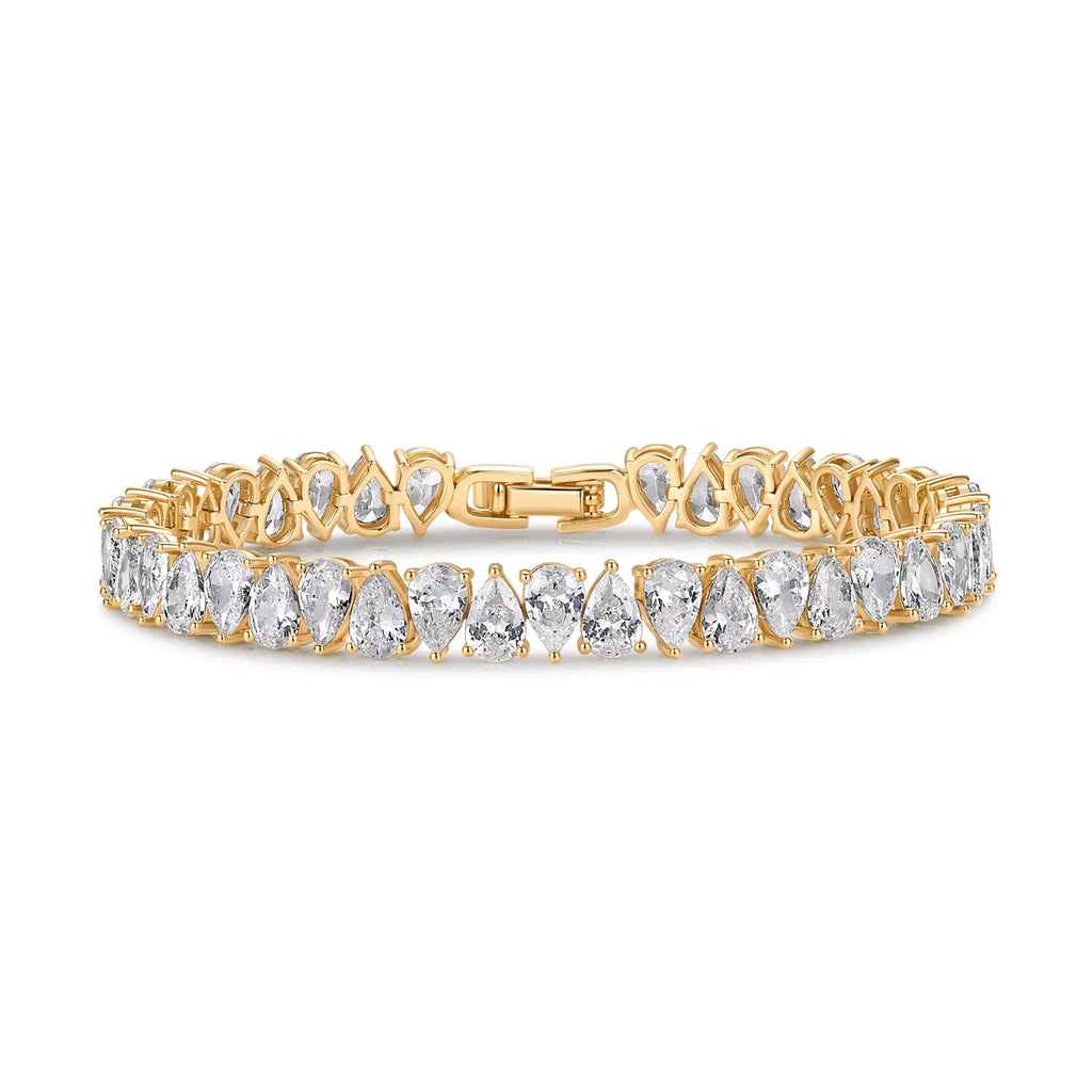 14K Gold Plated Tennis Bracelets for Women - Bridal Gold Tennis Bracelet with Pear Cubic Zirconia - Hypoallergenic Bridal Wedding Gift