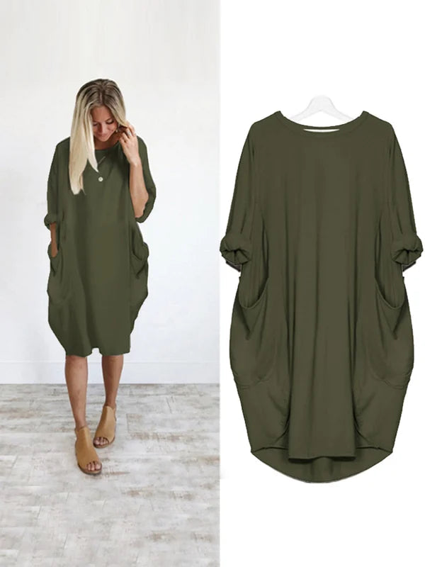 (❤️Mother's Day Sale) Women's Casual Solid O-Outline Dress-serendiple.com