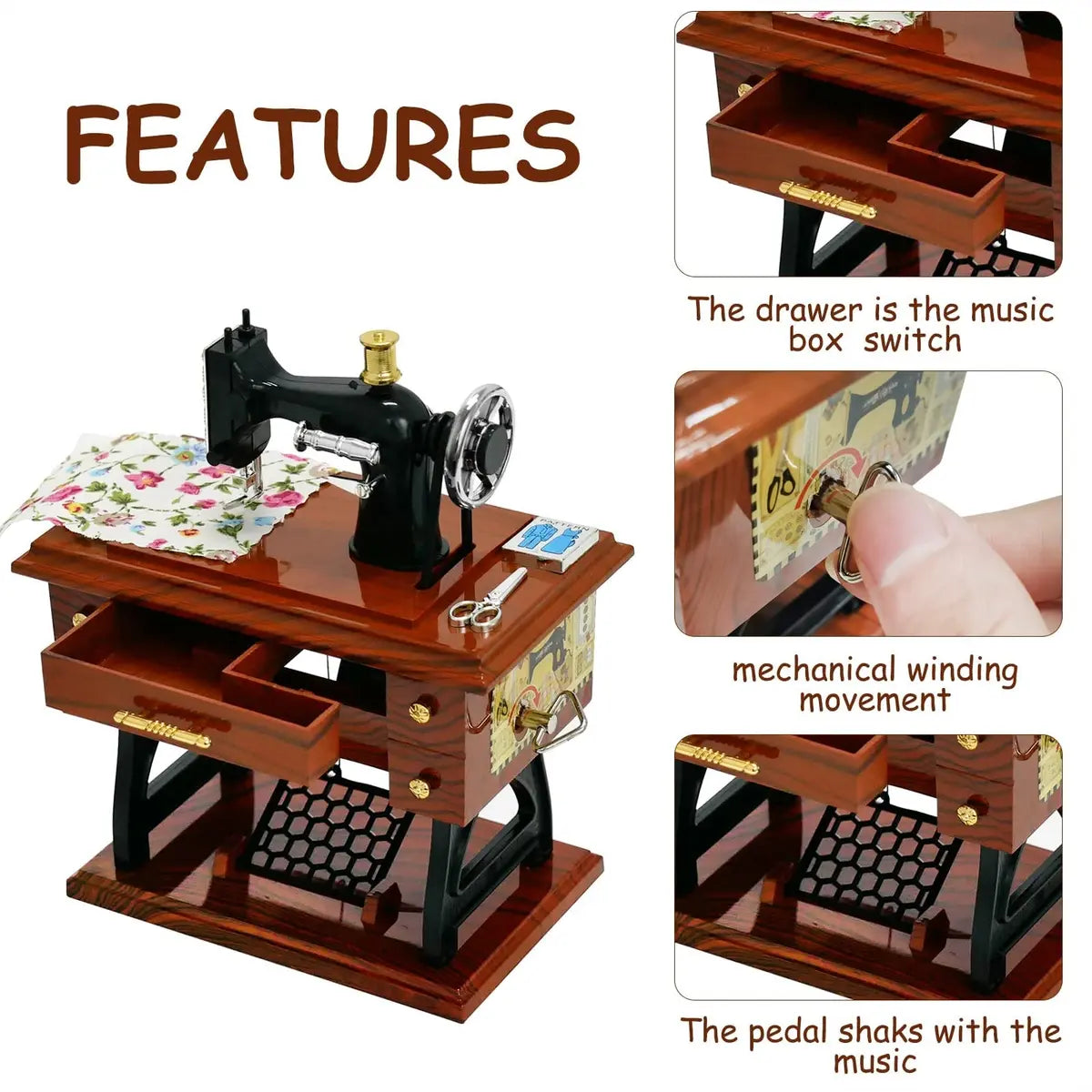 Vintage Mini Sewing Machine Music Box