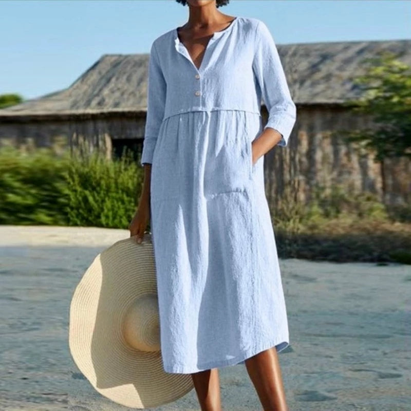 Organic cotton elegant loose dress-serendiple.com
