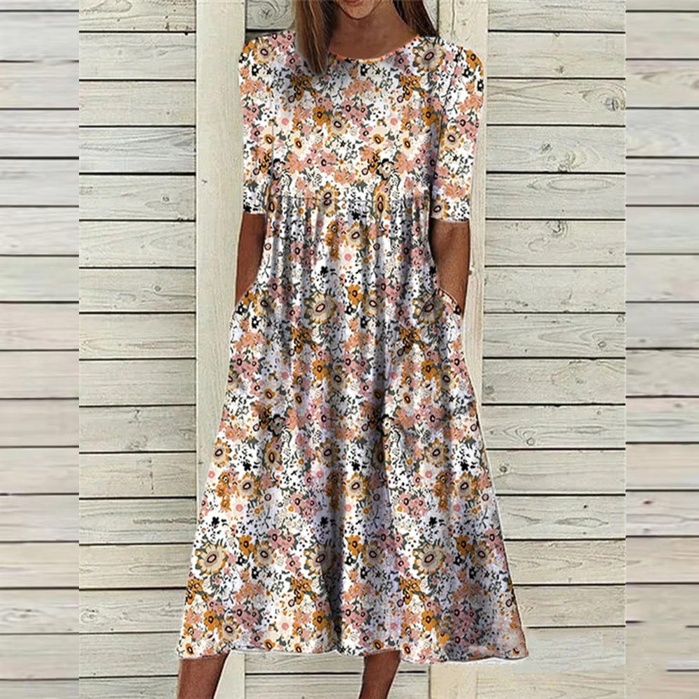 Floral Days Front Pocket Prairie Midi Dress-serendiple.com