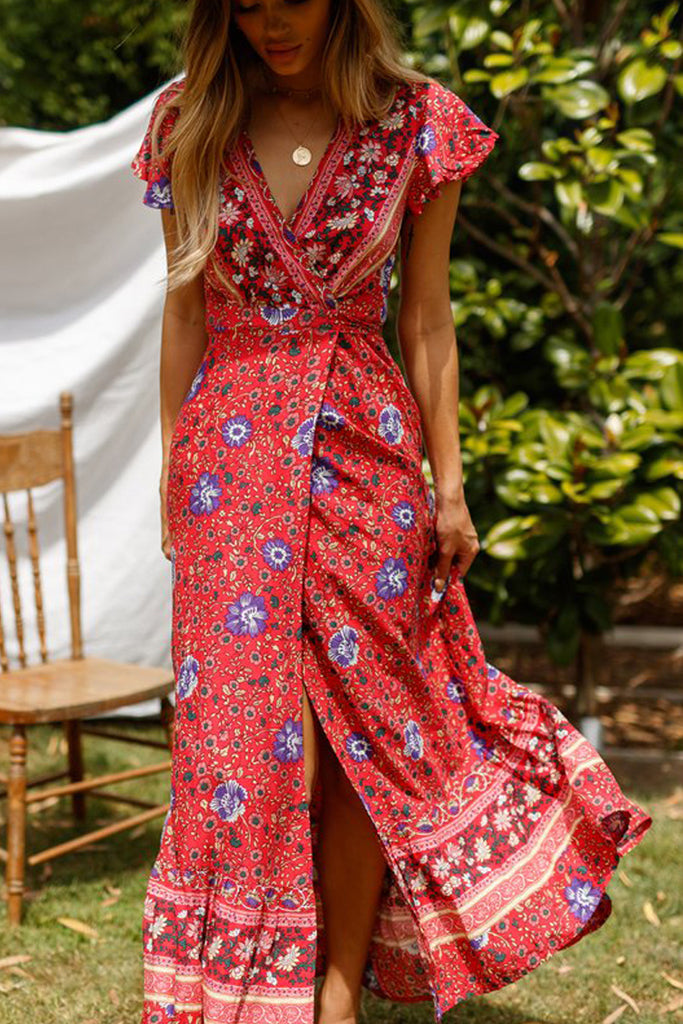 Women's Boho V-neck Long Maxi Dress -serendiple.com