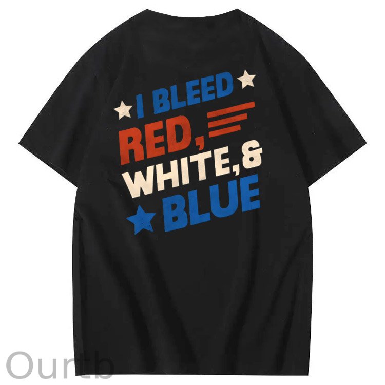 I Blessed Red White & Blue Pattern 100&Cotton Print T-Shirt