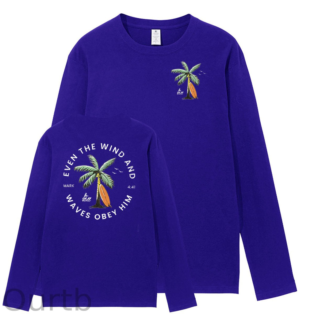 Be Still  Pattern Long Sleeve 100% Cotton  T-Shirt