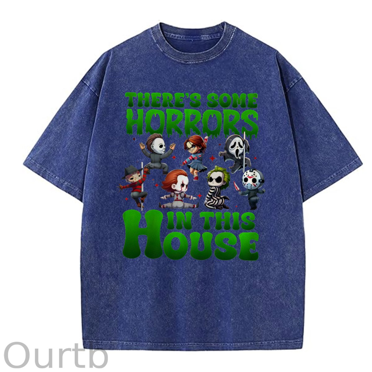 Halloween There Some Horrors In This House Pattern Washing And Aging Process Crew Neck T-Shirt