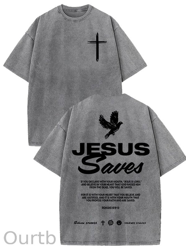 Jesus Saves Washed Cotton T-Shirt