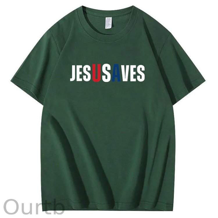Jesus Saves Usa Pattern Print 100%Cotton T-Shirt
