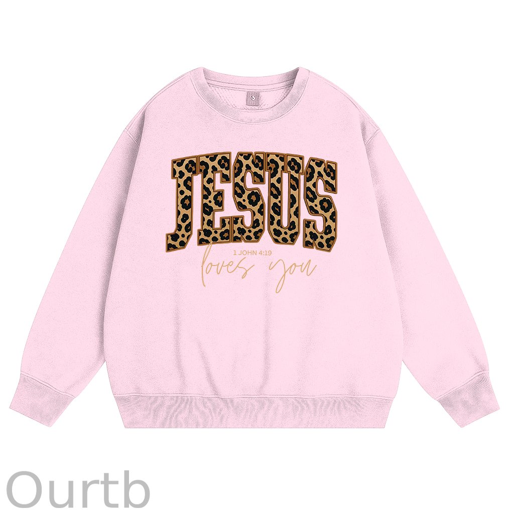 Christian Jesus Love You Leopard Print Cotton Fleece Sweatshirt