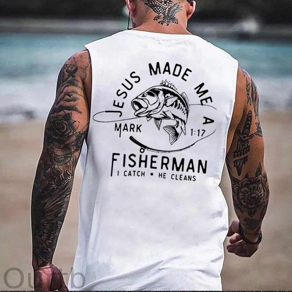 Jesus Made Me A Fisherman  Pattern Print Vest