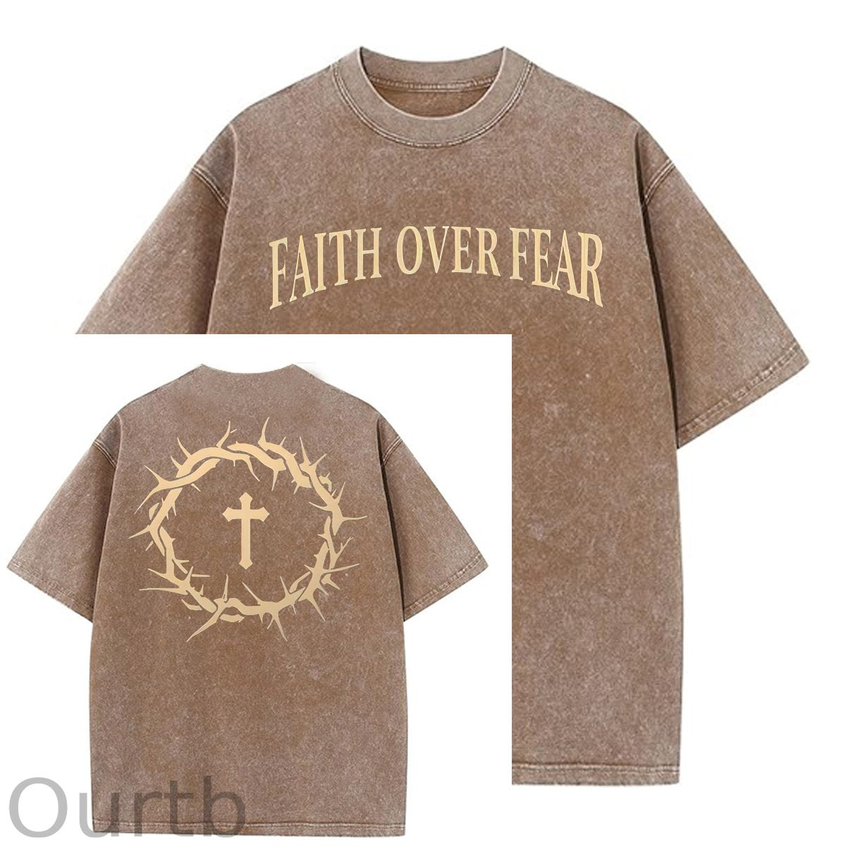 Faith Over Fear  Pattern Washing And Aging Process Crew Neck T-Shirt