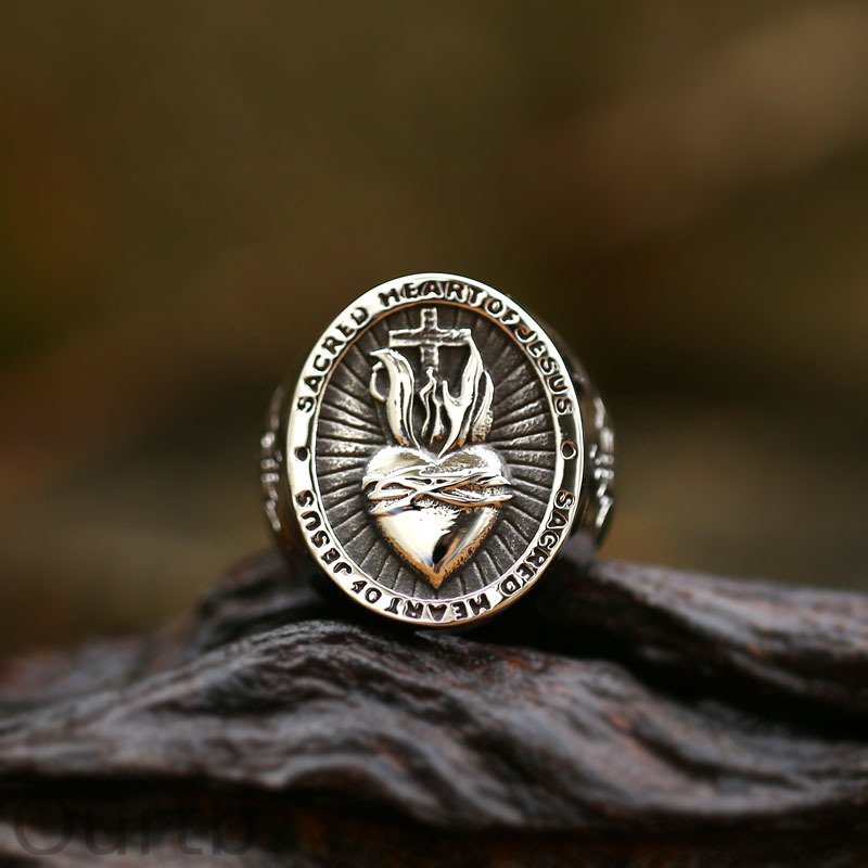 Cross Heart Signet Ring Personalized Ring