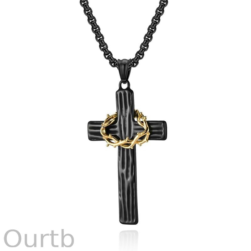 Vintage Casual Thorn Wreath Cross Necklace 26077700TO