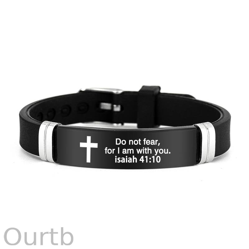 Cross Bracelet Inspirational Bible Quotes Faith Christian Silicone ID Wristband Religious Gift Men and Women Stainless Steel Rubber Adjustable Bracelet