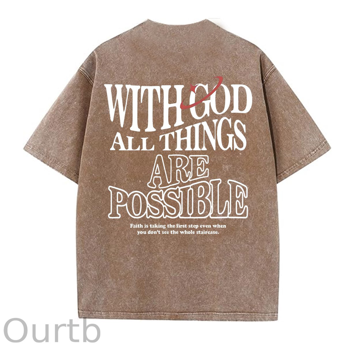 White God All Things Are Possible  Washed And Distressed Pattern Crew Neck T-Shirt