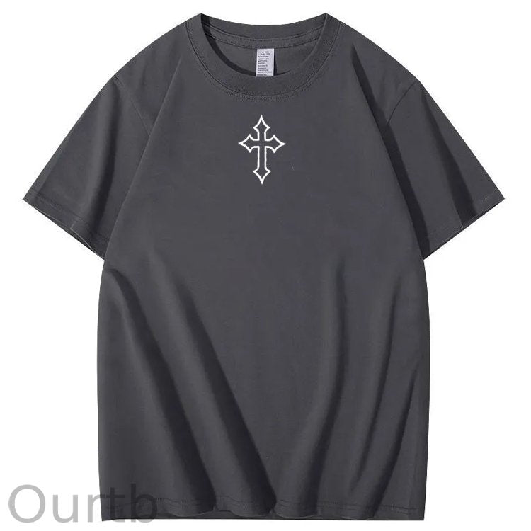 Dark Wind Faith Theme Pattern Print Crew Neck T-Shirt