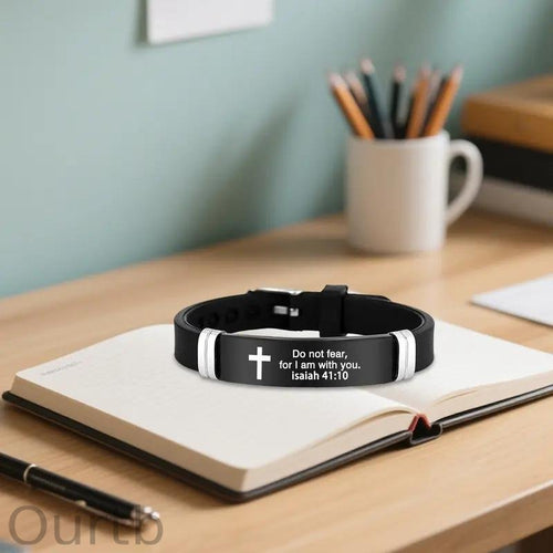 Cross Bracelet Inspirational Bible Quotes Faith Christian Silicone ID Wristband Religious Gift Men and Women Stainless Steel Rubber Adjustable Bracelet
