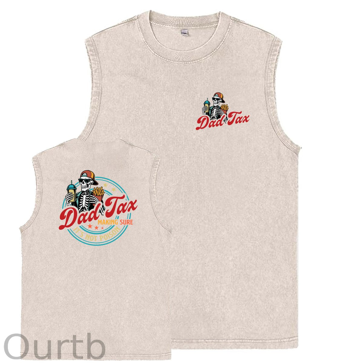 Dad Tax Pattern Sleeveless Cotton Washed Printed Loose Vest