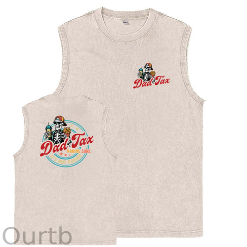 Dad Tax Pattern Sleeveless Cotton Washed Printed Loose Vest
