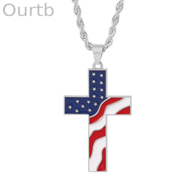 Vintage Casual American Flag Cross Necklace 65735606TO