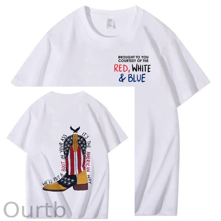 Red White And Blue  Pattern Print 100%Cotton T-Shirt