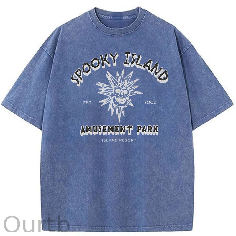 Spooky Island Halloween Washed Cotton T-Shirt