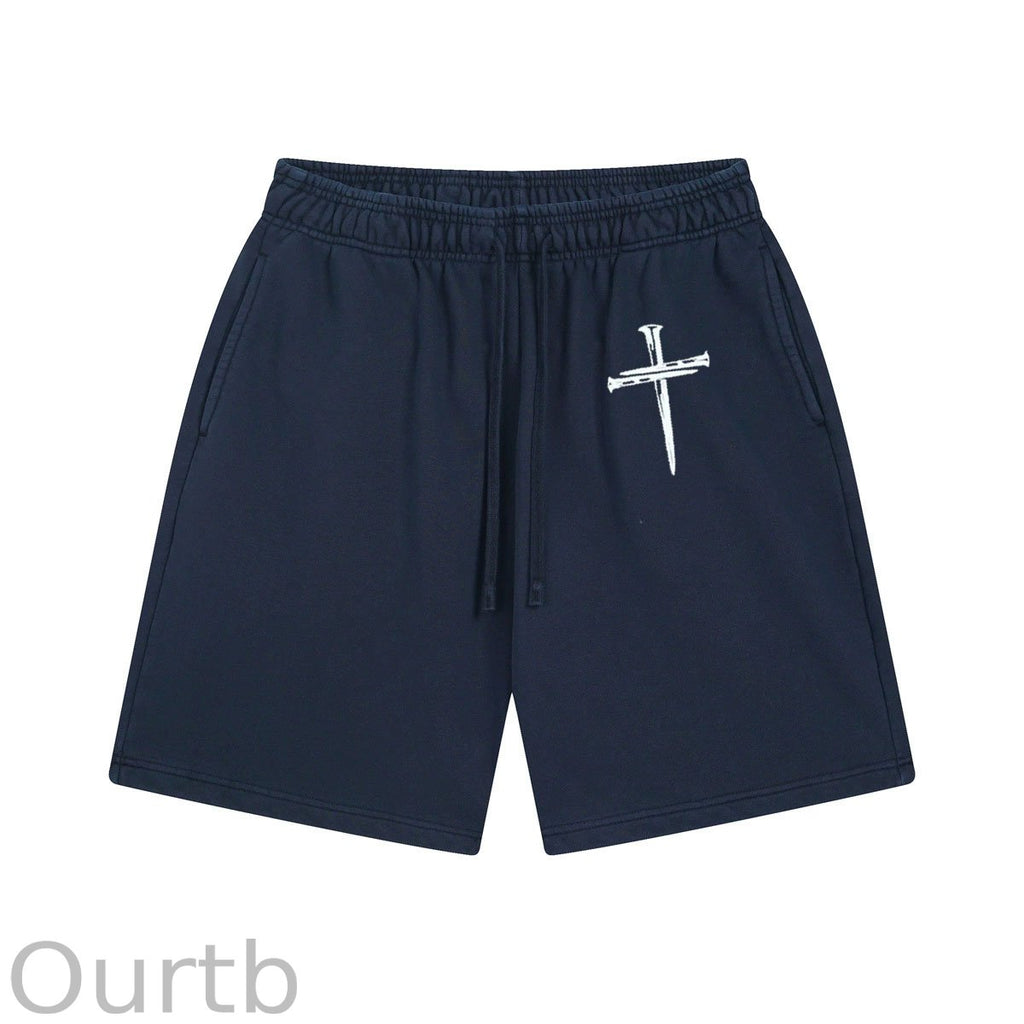 Nails Cross Pattern Print Craft Shorts Pants