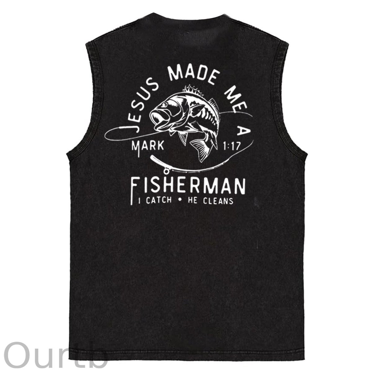 Jesus Made Me A Fisherman  Pattern Sleeveless Cotton Washed Printed Loose Vest
