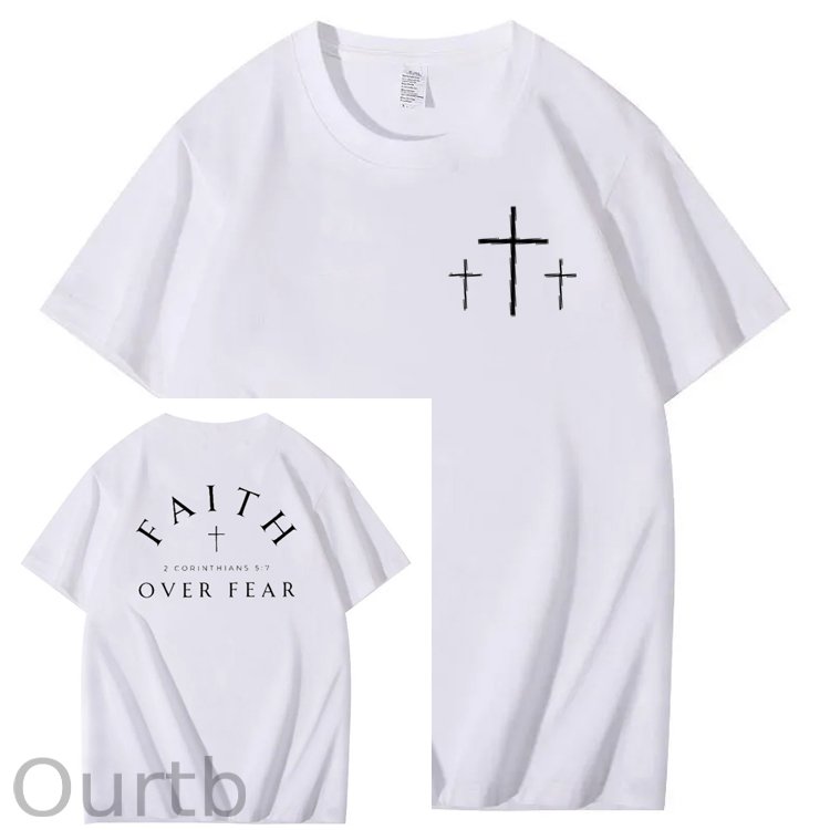 Faith Over  Fear Print Crew Neck T-Shirt