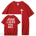 Jesus Loves You Bro Pattern  Print 100%Cotton T-Shirt