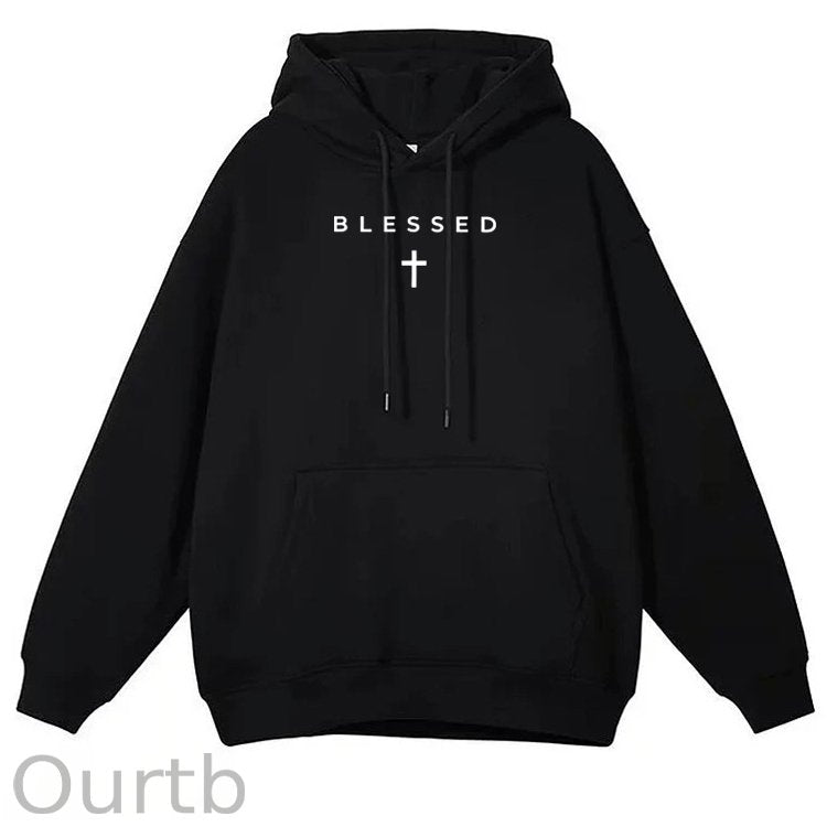 Cross Blessed Cotton Fleece Hooded Sweatshirt