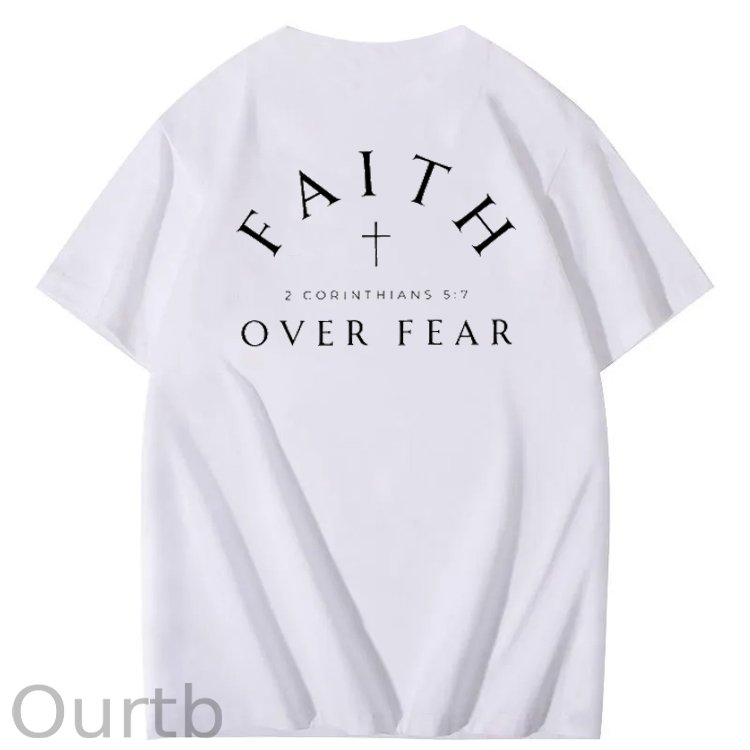 Faith Over  Fear Print Crew Neck T-Shirt