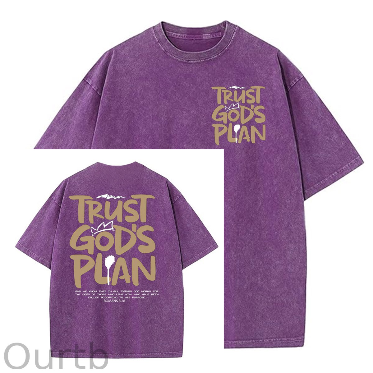 Trust God's Plan Pattern Washing And Aging Process Crew Neck T-Shirt